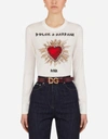 DOLCE & GABBANA CROPPED CASHMERE SWEATER WITH INTARSIA AND EMBROIDERY