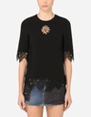 DOLCE & GABBANA CADY BLOUSE WITH LACE TRIMS AND PATCH EMBELLISHMENT