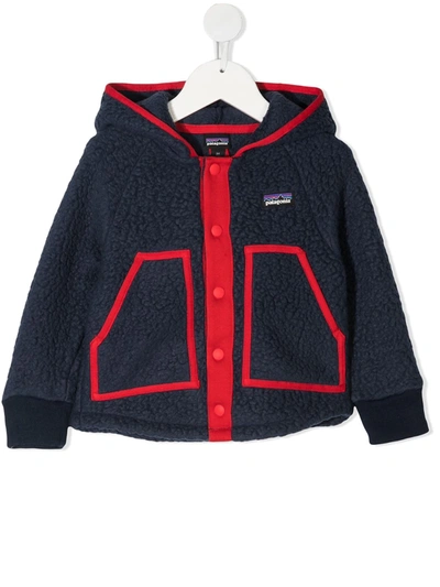 Patagonia Kids' Contrast-trim Fleece Hoodie In Blue