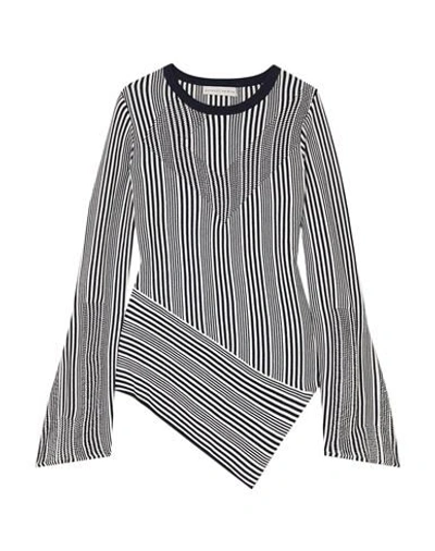 Palmer Harding Asymmetric Pointelle-trimmed Striped Cotton And Modal-blend Sweater In Dark Blue