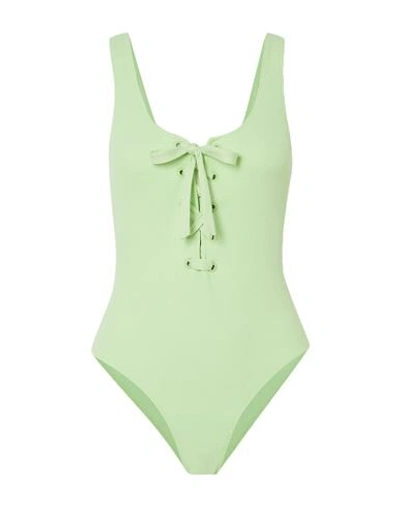 Ganni Lace-up Recycled Nylon Blend One-piece Swimsuit In Green