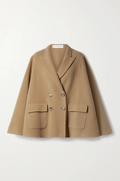 Jw Anderson Solid Wool Double-breasted Cape Jacket In Neutrals