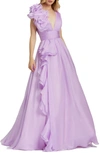 MAC DUGGAL RUFFLE DETAIL RUCHED CHIFFON BALLGOWN,48856