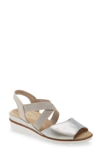 Ara Lupita Wedge Sandal In White Gold Leather