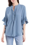 Vince Camuto Womens Ruffle Sleeve Split Neck Blouse In Blue