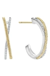 Lagos Sterling Silver & 18k Yellow Gold Caviar Lux Diamond Hoop Earrings In Silver/ Diamond