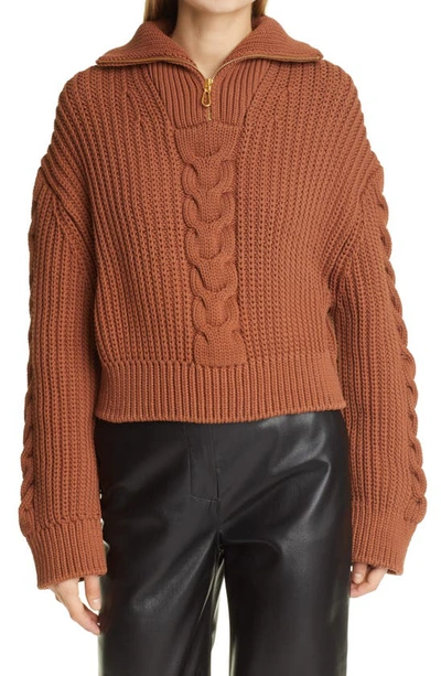 Nanushka Eria Half-zip Cable Knit Sweater In Brown