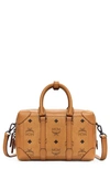 Mcm Small Soft Berlin Visetos Crossbody Bag In Cognac