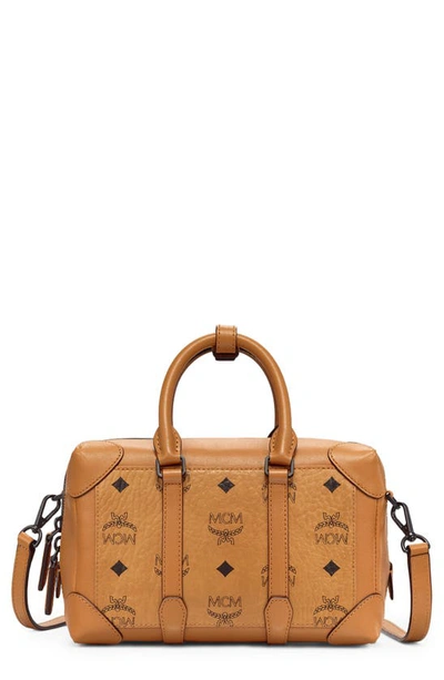 Mcm Small Soft Berlin Visetos Crossbody Bag In Cognac