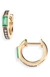 SORELLINA DIAMOND & EMERALD HUGGIE HOOP EARRINGS,PI416-E