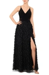 Xscape Petite Sleeveless Floral-textured Gown In Black