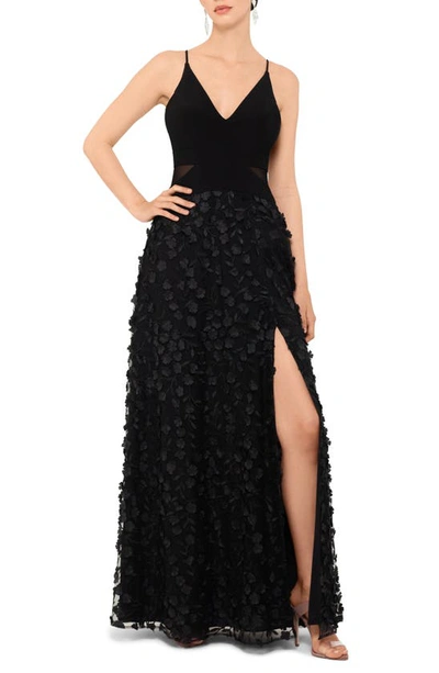 Xscape Petite Sleeveless Floral-textured Gown In Black/blk