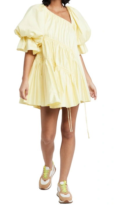 Aje Women's Ambience Tie-detailed Cotton Asymmetric Mini Dress In Yellow