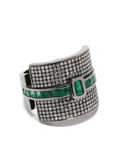 Shay 18kt Black Gold Diamond Emerald Buckle Ring