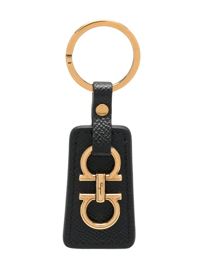 Ferragamo Debossed-logo Gancini-plaque Keyring In Black