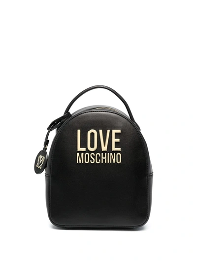 Love Moschino Logo Plaque Tag Detail Backpack In Black