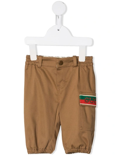 Gucci Babies' Web-detail Chinos In Brown