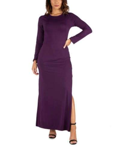 24seven Comfort Apparel Womens Solid Jersey Maxi Dress In Purple
