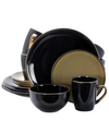 Elama Cambridge Grand 16 Piece Dinnerware Set, Black/warm Taupe In Taupe
