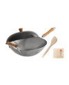 HONEY CAN DO CLASSIC SERIES UNCOATED CARBON STEEL 4-PC. WOK SET WITH LID AND BIRCH HANDLES