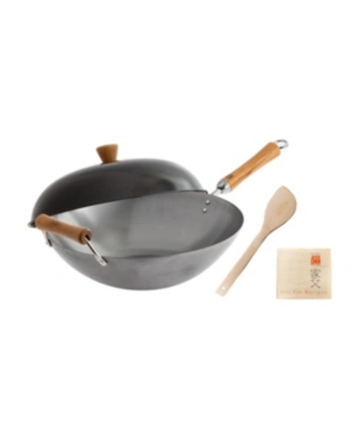 Honey Can Do Joyce Chen Classic Series Uncoated Carbon Steel 4-pc. Wok Set With Lid And Birch Handles In Assorted