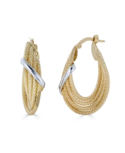 Macy's Diamond Cut Bypass Hoop Earrings In 10k Yellow & White Gold