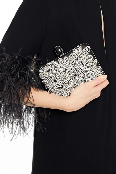 Oscar De La Renta Rogan Crystal-embellished Silk-satin Box Clutch In Black