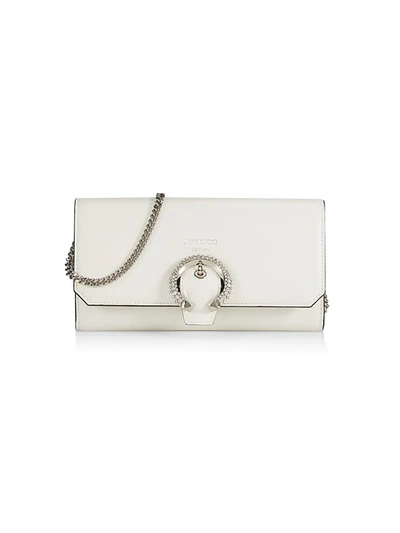 Jimmy Choo Mini Madeline Embellished Leather Wallet-on-chain In Latte Silver