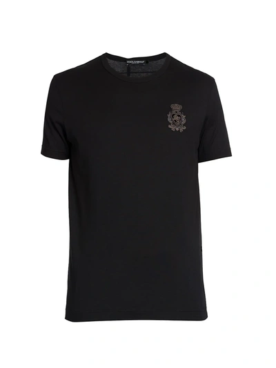 Dolce & Gabbana Embroidered Crest Cotton T-shirt In Nero