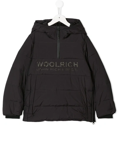 Woolrich Kids' Padded Hooded Coat In Black