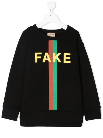 Gucci Black Sweatshirt For Kids With Web Detail