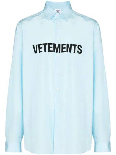 Vetements Logo-print Cotton Shirt In Blue