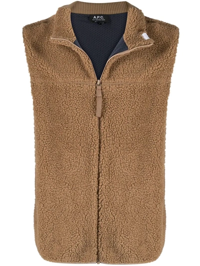 Apc Zipped Fleece Gilet In Neutrals