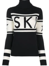 Perfect Moment Schild Intarsia Merino Wool Turtleneck Sweater In Black