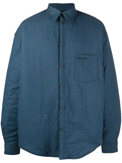 Balenciaga Padded Check Flannel Shirt Jacket In Blue