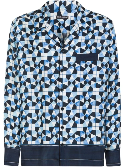Dolce & Gabbana Men's Silk Geo-print Pajama Shirt In Blue