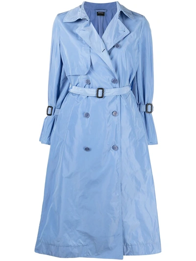 Aspesi Double-breasted Long Belted Trench In Blue
