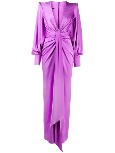Alex Perry Draped Panel Gown In Purple