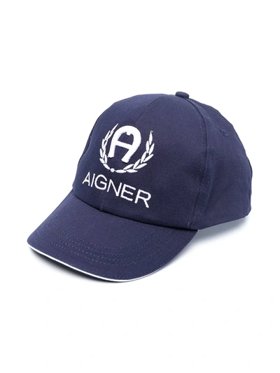 Aigner Kids' Logo刺绣棒球帽 In Blue