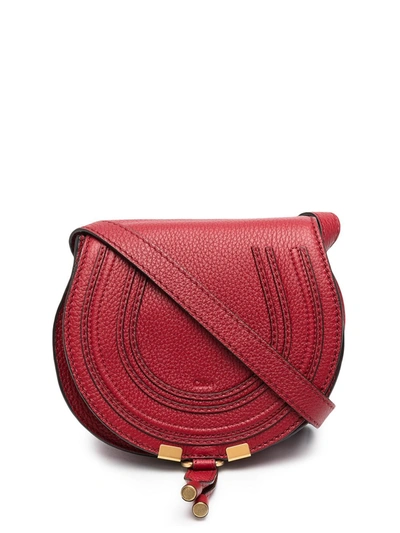 Chloé Marcie Mini Textured-leather Shoulder Bag In Smoked Red
