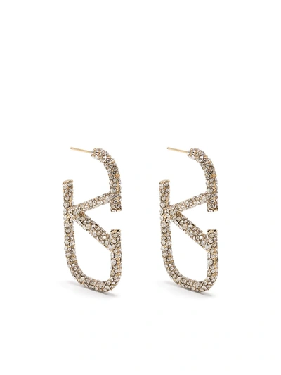 Valentino Garavani Crystal-embellished Vlogo Earrings In Gold