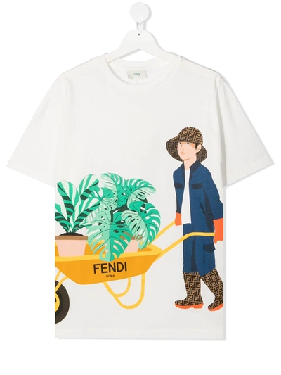 Fendi Teen Gardener Graphic T-shirt In White