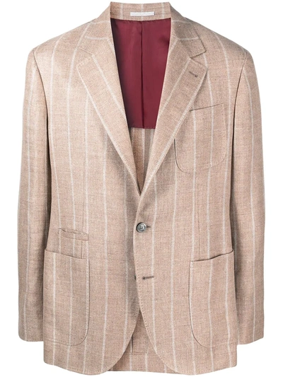 Brunello Cucinelli Striped Linen-blend Blazer In Neutrals