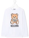 Moschino Teen Teddy Bear-print Long-sleeved T-shirt In White