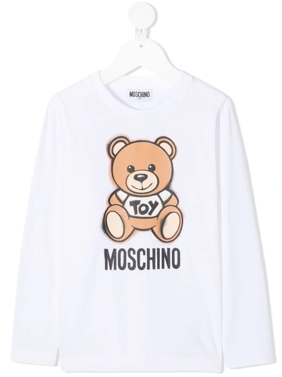 Moschino Kids' Teddy Bear 印花长袖t恤 In White