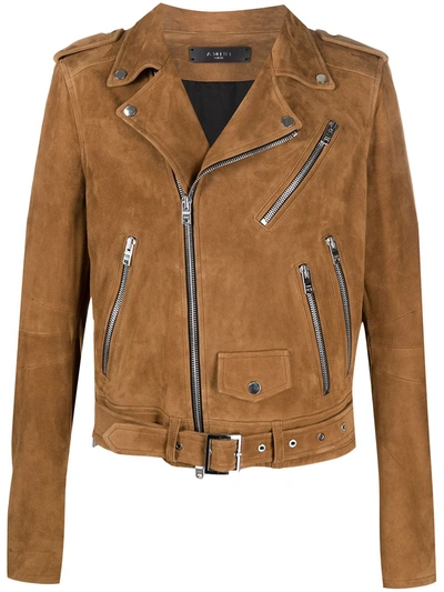 Amiri Notched-collar Zip-up Leather Jacket In Brown