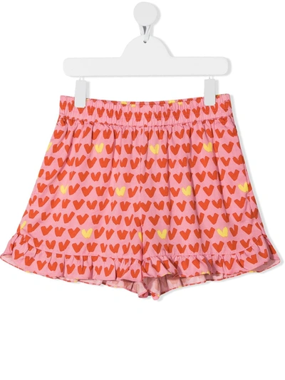 Stella Mccartney Kids' Hearts 荷叶边饰短裤 In Pink