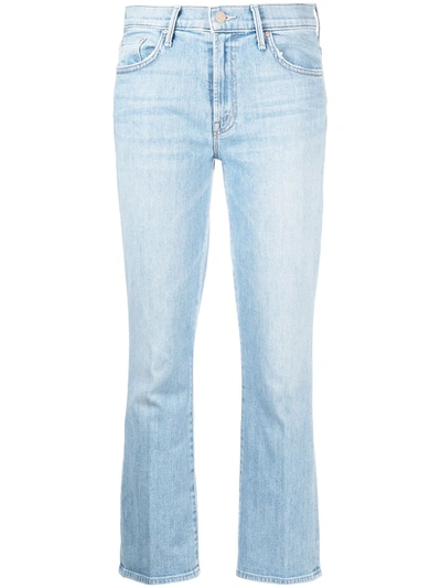 Mother The Mid-rise Dazzler Cropped Fray Jeans In Light Blue