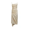 Rabanne Metallic Pleated Dress With Side-button Ruched Detail In Silver Gold