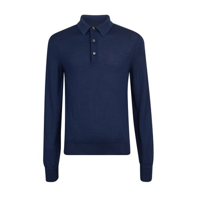Tom Ford Long Sleeves Polo In Blue